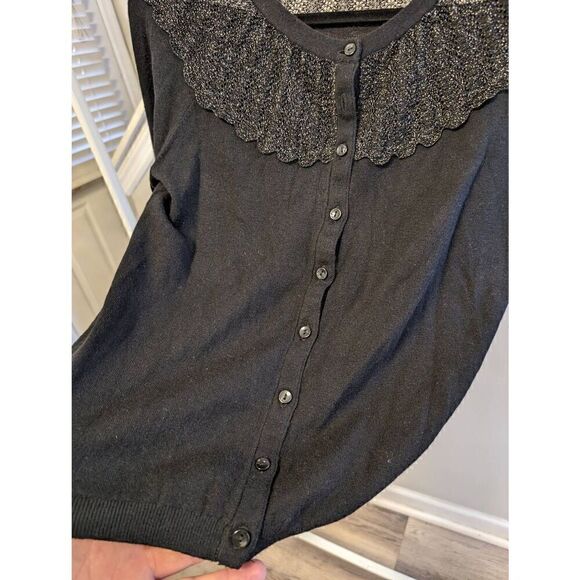 Anthropology Sparrow Jewel Neckline Short Sleeve Sequined Neck Detail Black Butt - Picture 4 of 6